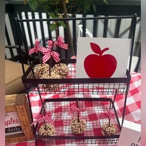 Apples Farmhouse-10 Pieces Handmade 6 Faux Caramel Apples Tier Tray, 3 Signs-NEW